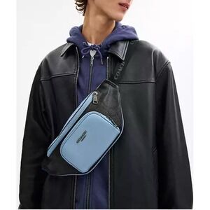 Coach Racer Small Belt Bag Blue And Black Leather $328 Satchel Purse
